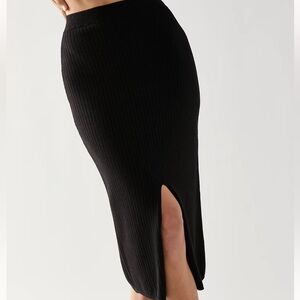 Free People Black Ribbed Midi Skirt
